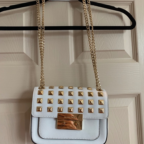 Michael Kors White Small Leather Stud Handbag - Picture 1 of 9